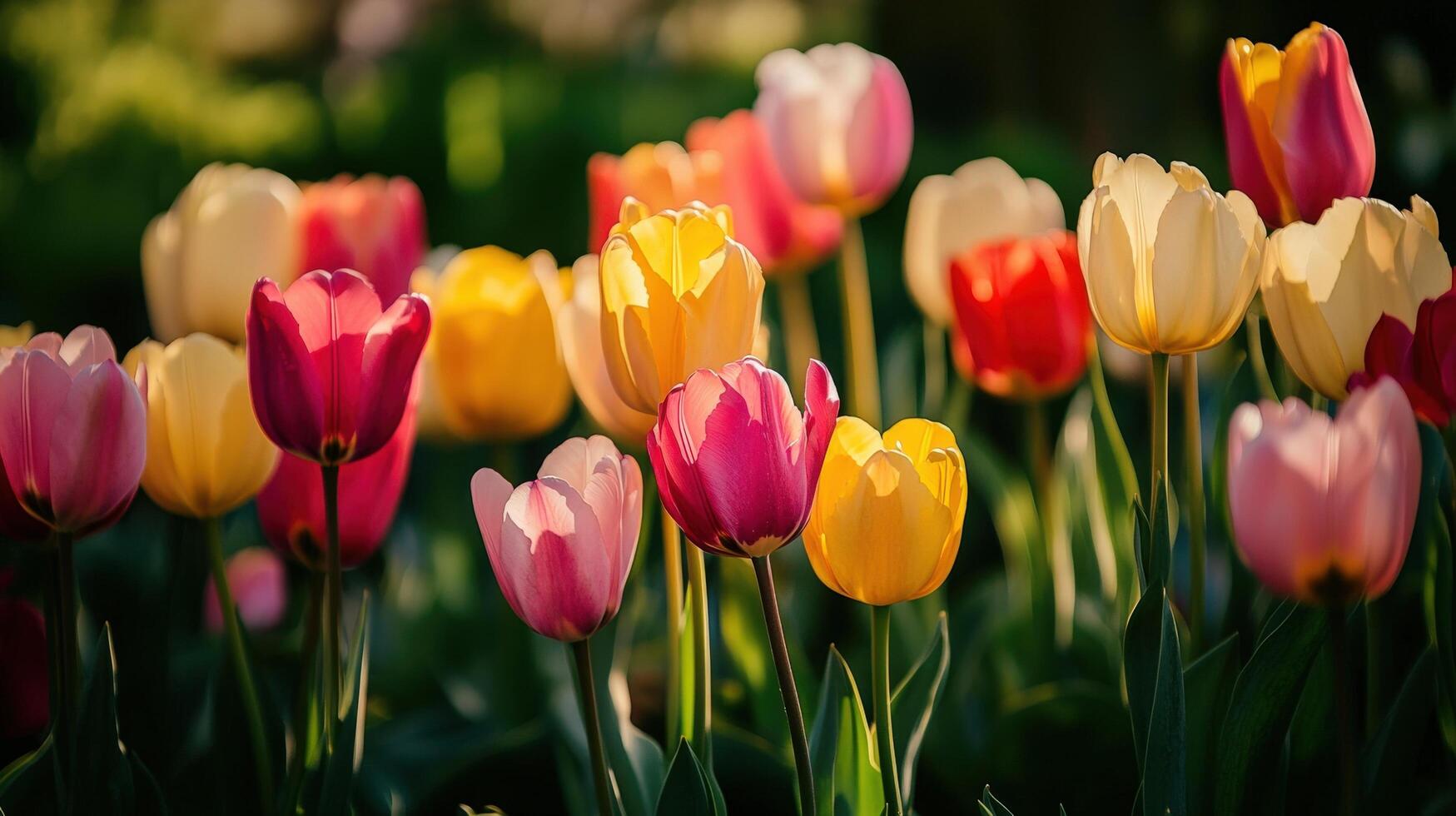 Vibrant tulips in a springtime garden display. photo