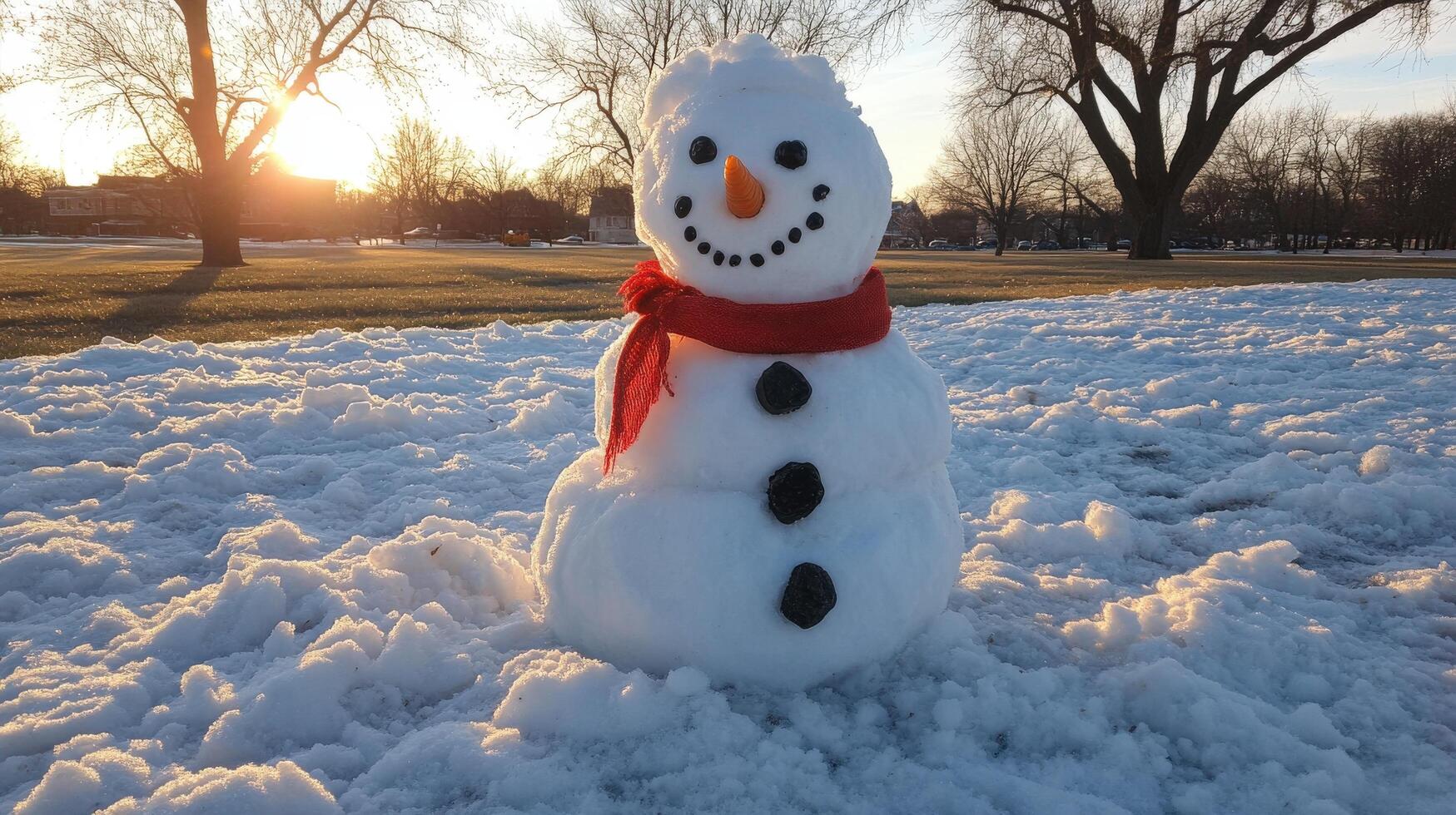 Playful snowman creation in winter scenery. photo