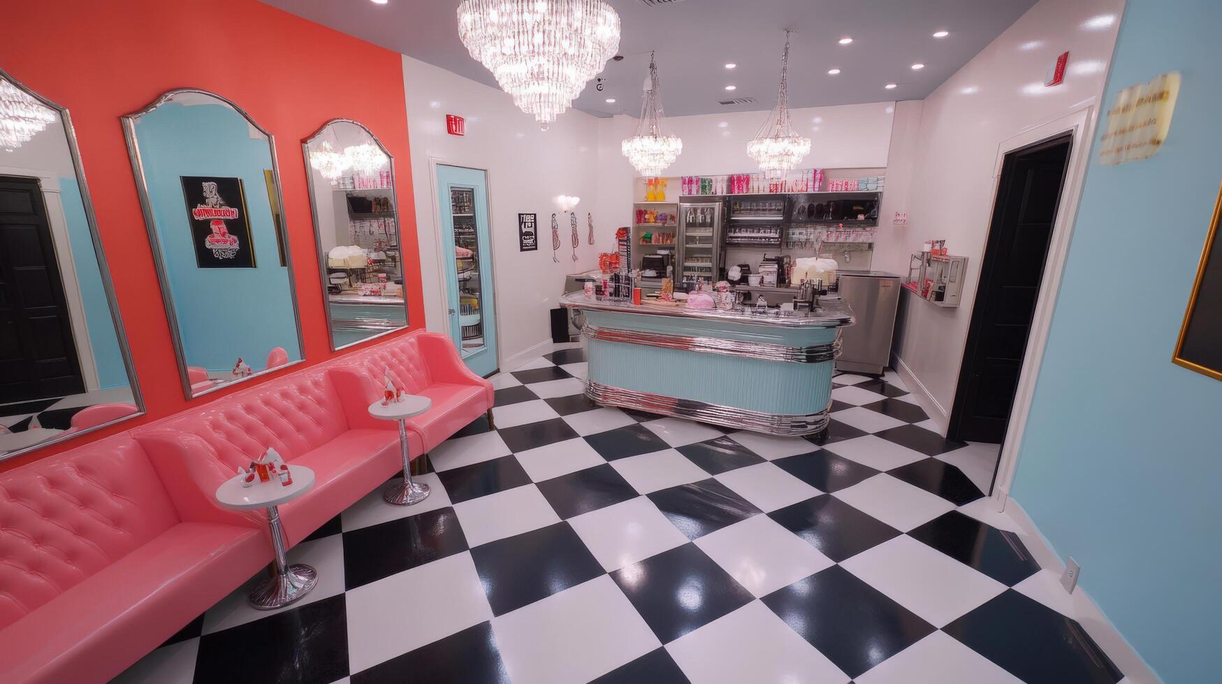 Chic retro style interior of a modern cafe. photo