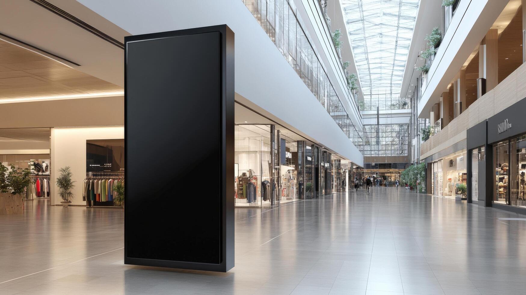 Empty retail display advertisement in a modern shopping mall. photo