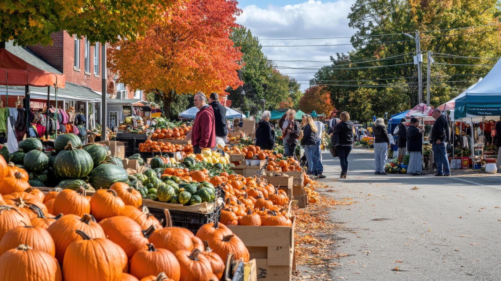 Colorful autumn market scene with gourds and pumpkins. photo