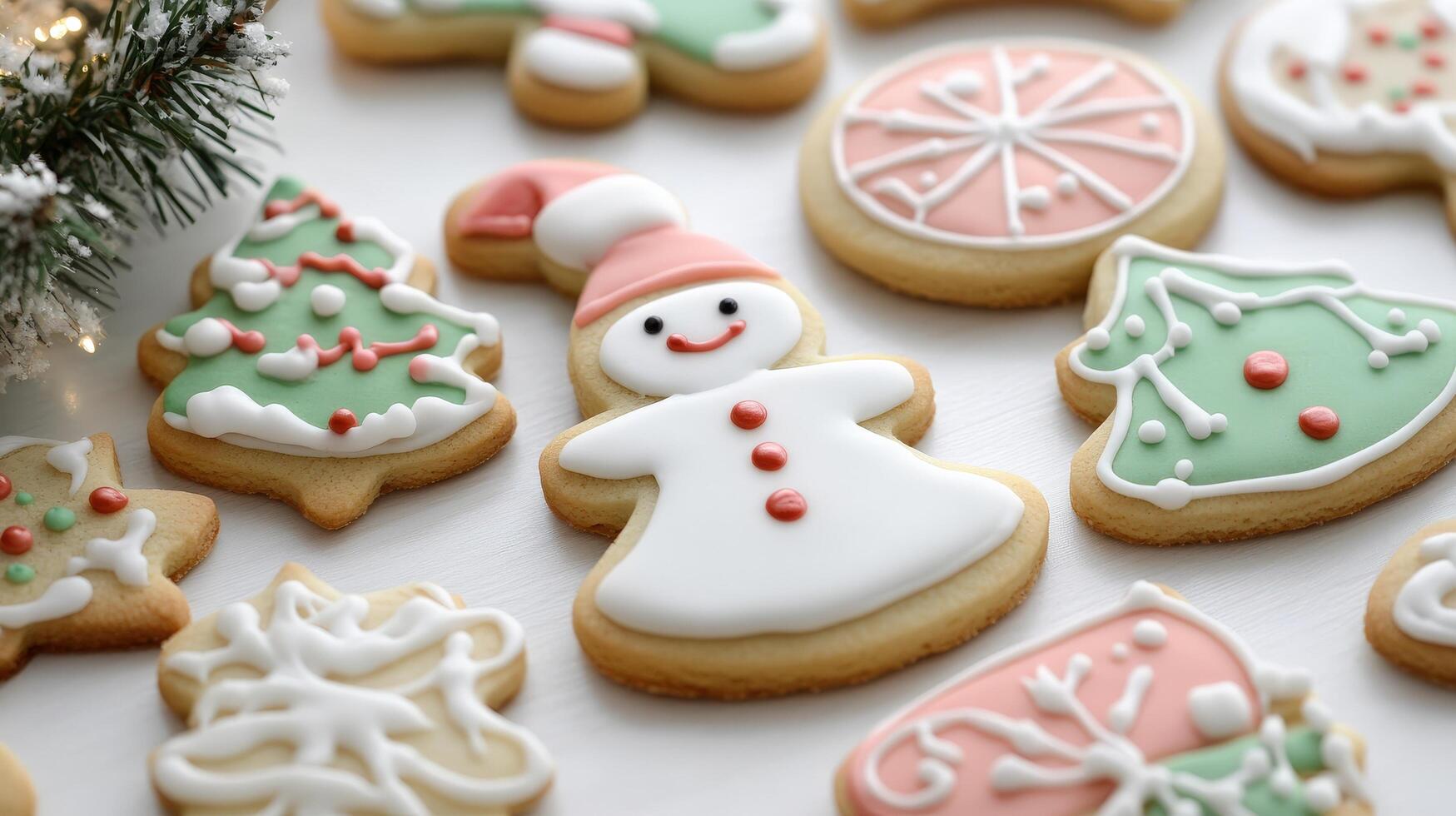 Festive holiday cookies with colorful icing decorations. photo