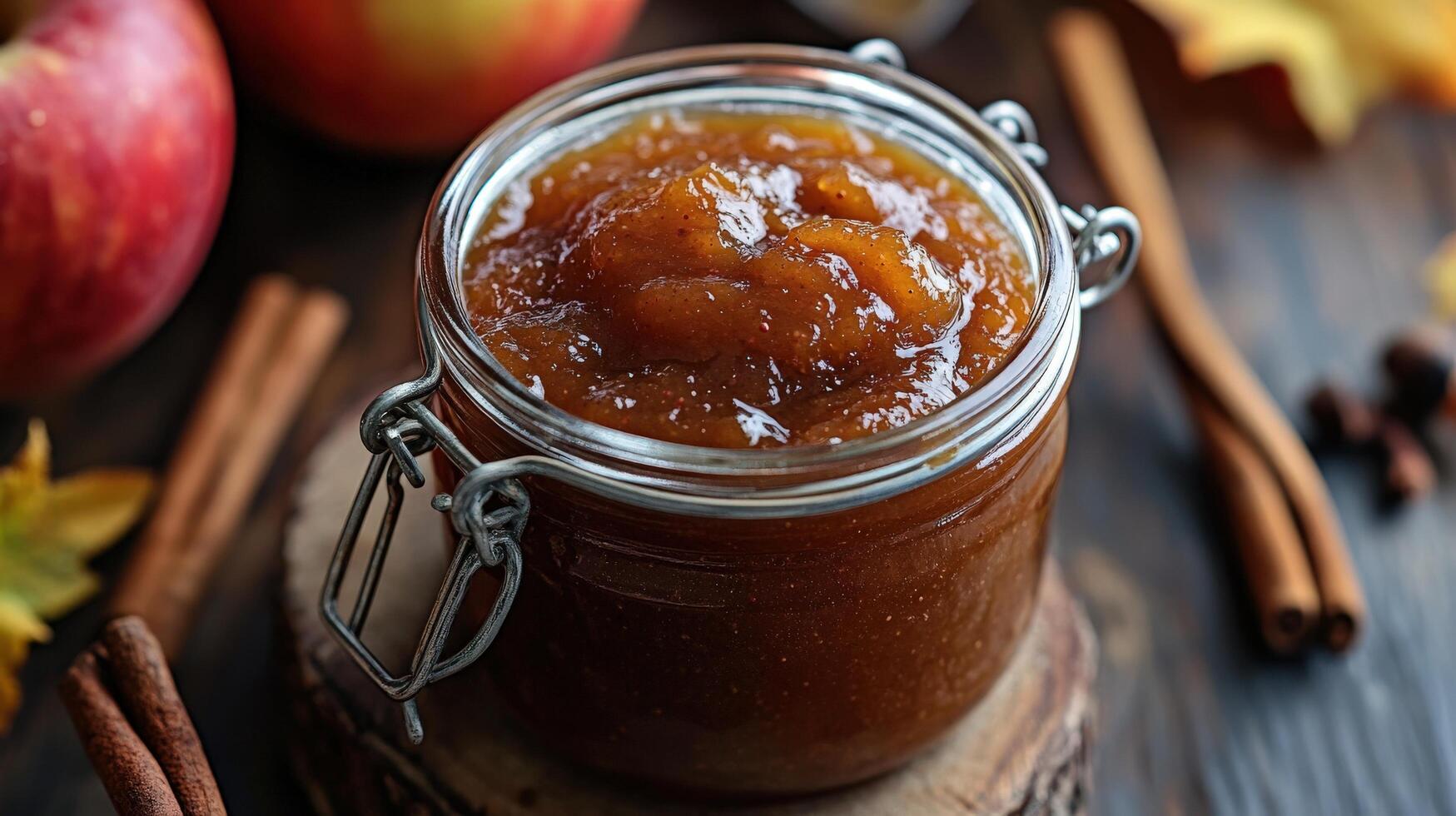 Delicious autumn spread in a glass jar. photo
