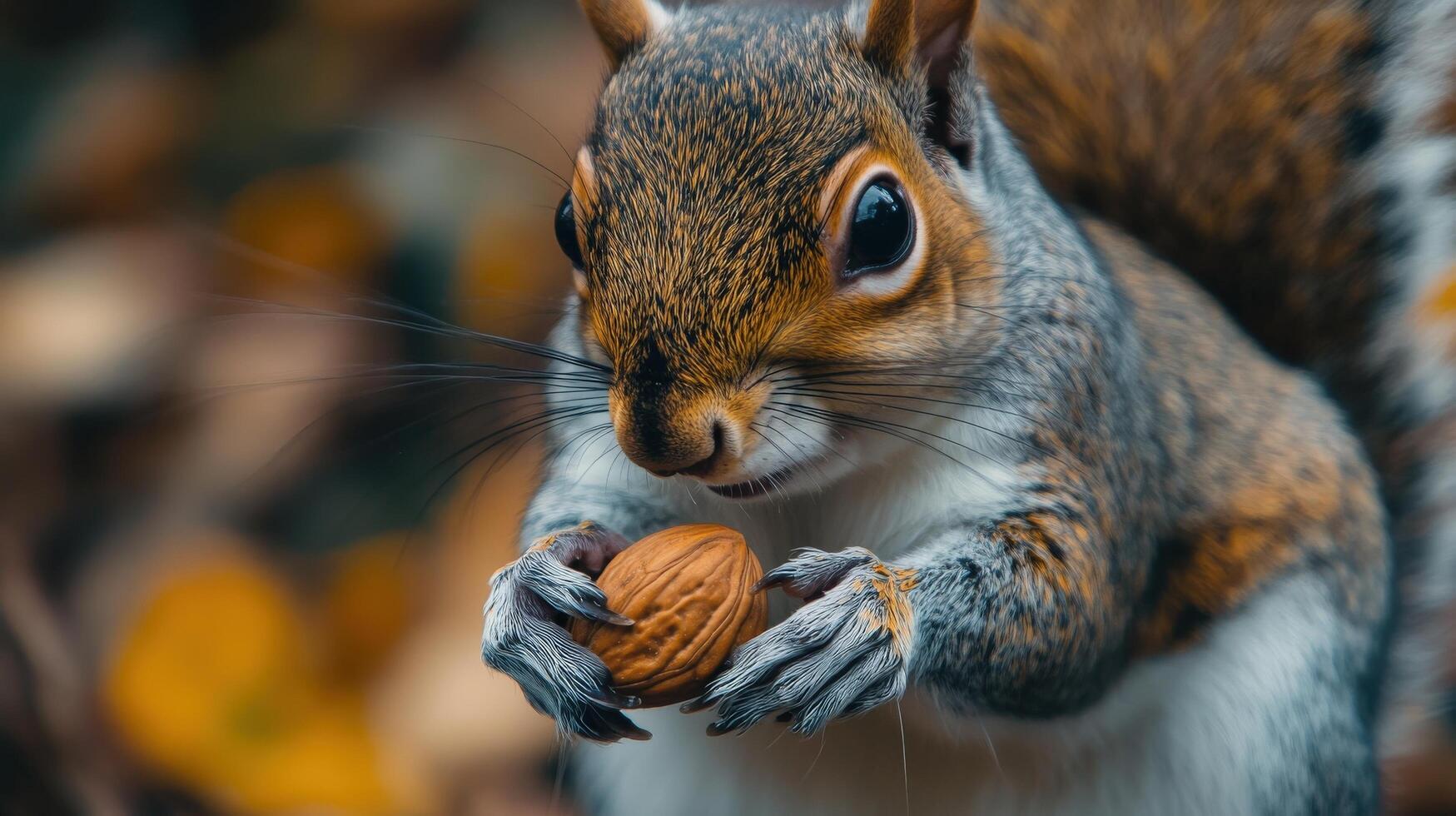 A squirrel eating an almond photo