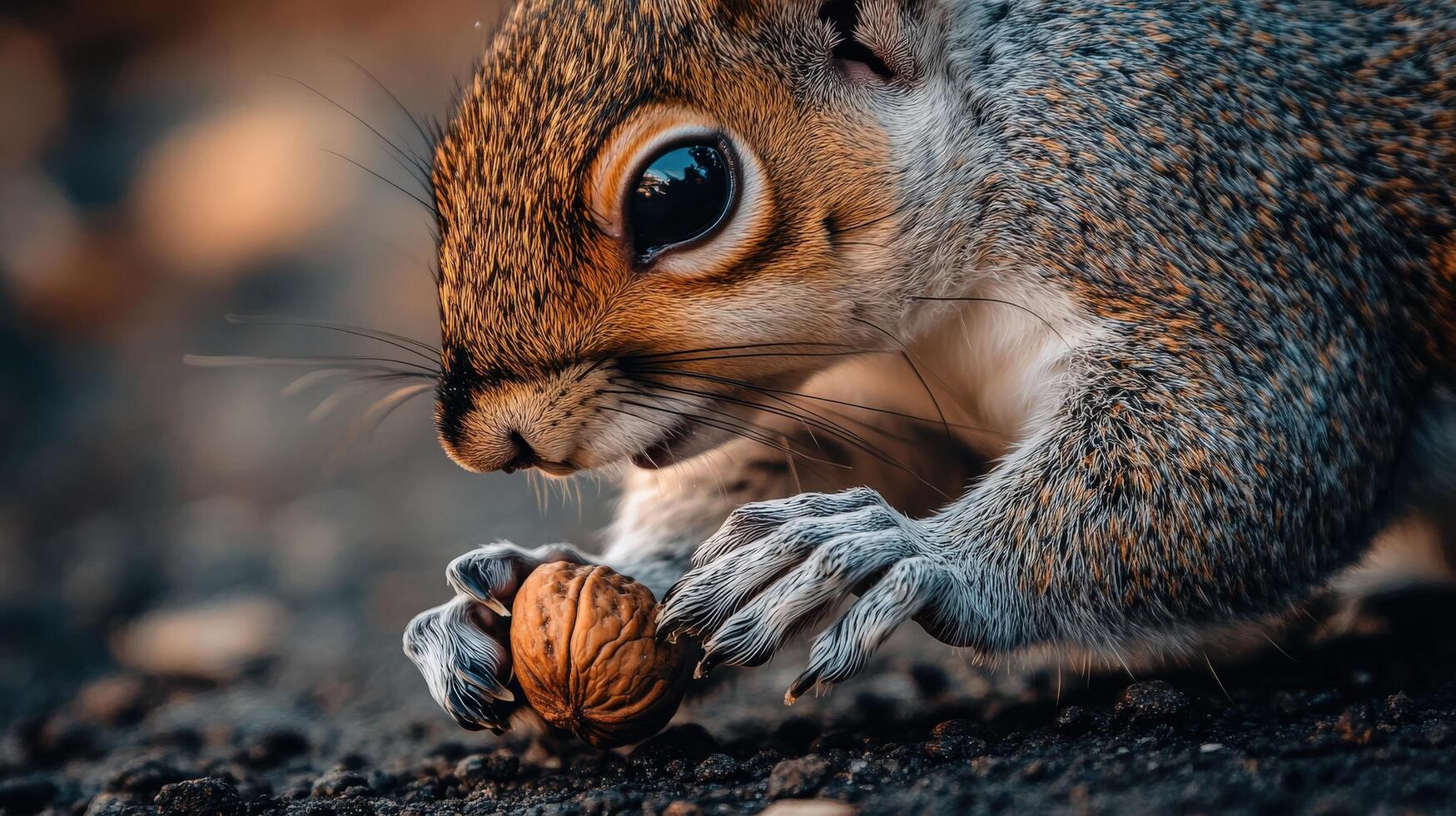Close-up of a squirrel intently eating a nut. photo