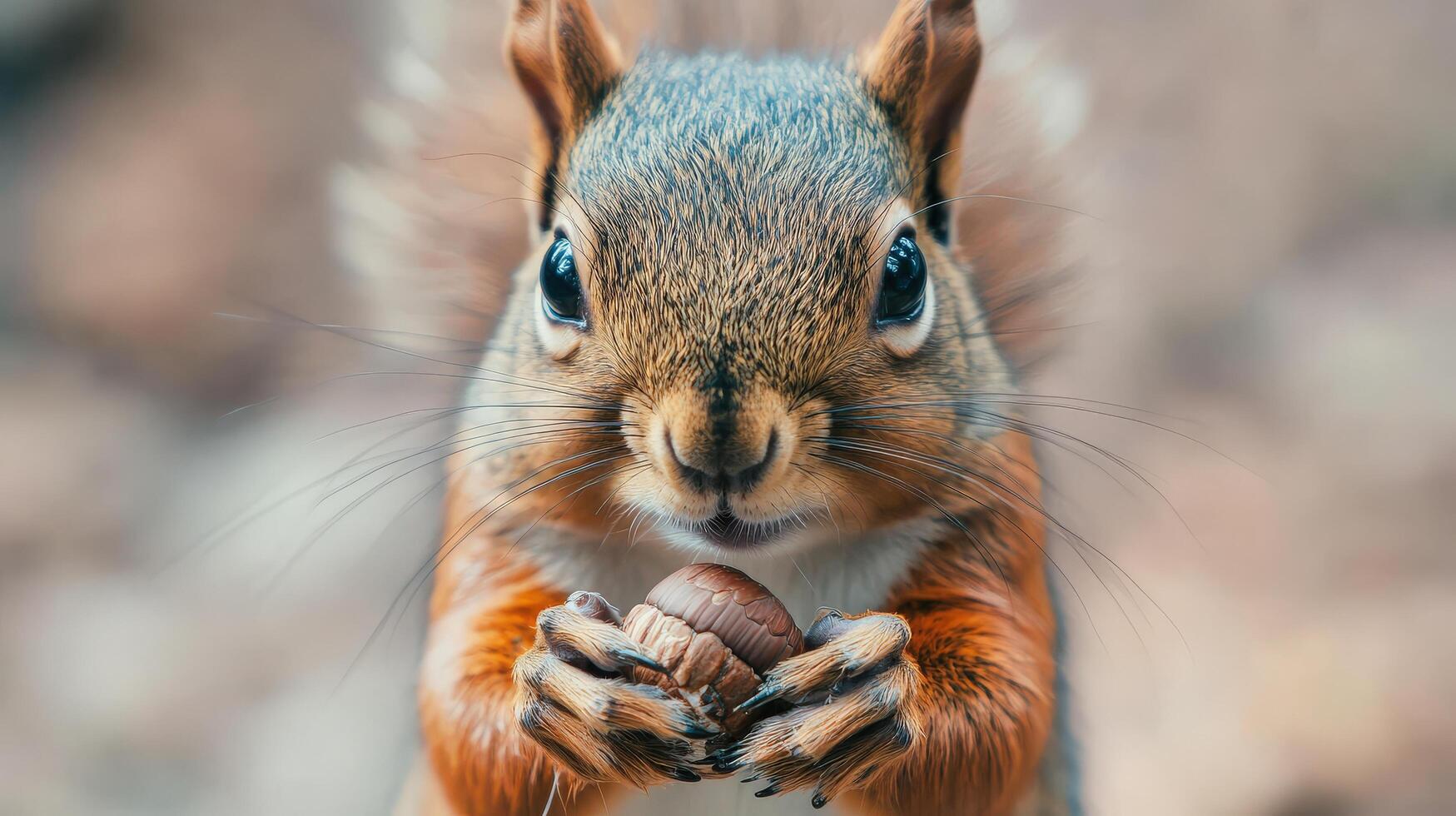 A close up of a squirrel holding a nut photo