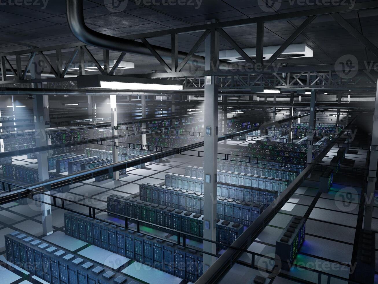 Clustered server infrastructure supporting crypto transactions, blockchain storage and ledger validation. Deep learning hardware enabling decentralized processing at scale, 3D render photo