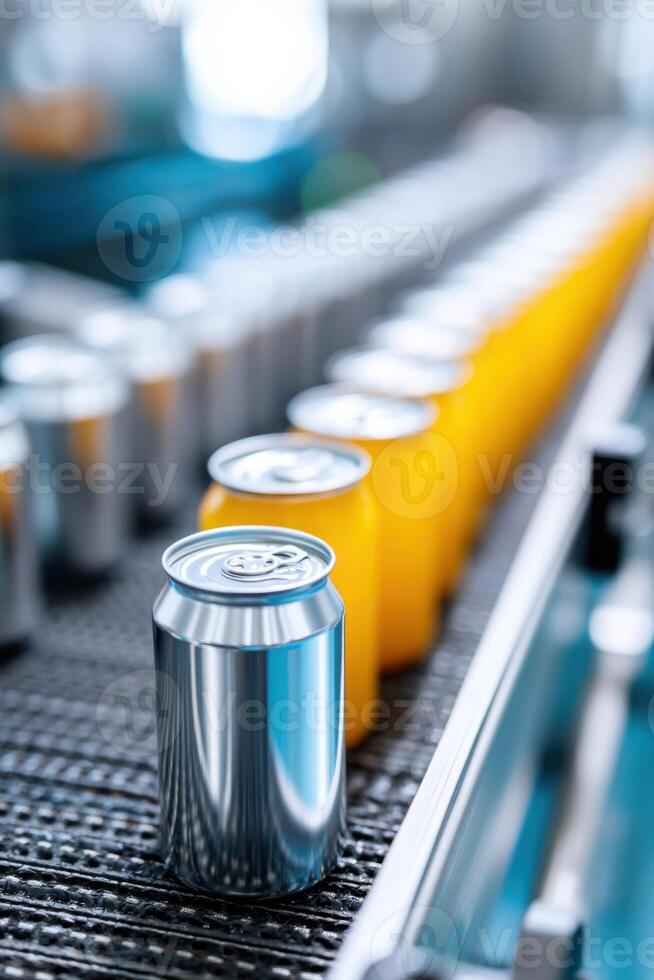 Bright and energetic canning production line showing vivid cans being packaged photo