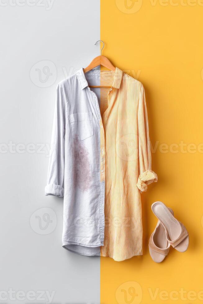 Transforming stained garments into spotless outfits for a fresh look and happy vibes photo
