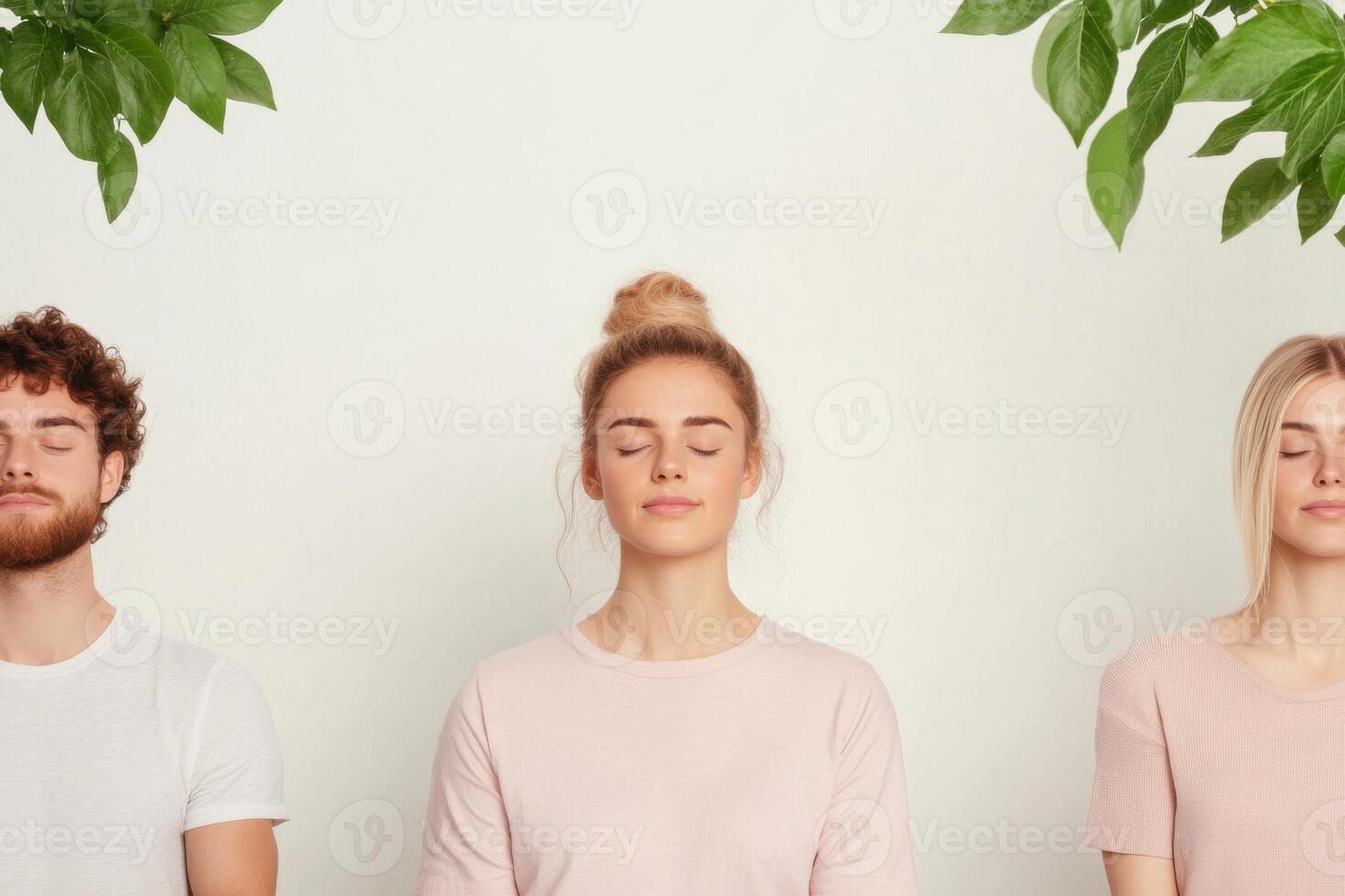 Stress relief workshop with diverse participants practicing meditation and breathing exercises indoors photo