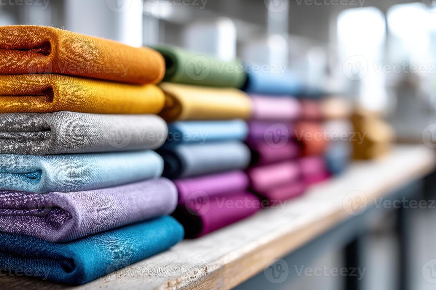 Brightly colored fabric fibers showcase craftsmanship in a vibrant manufacturing setting photo