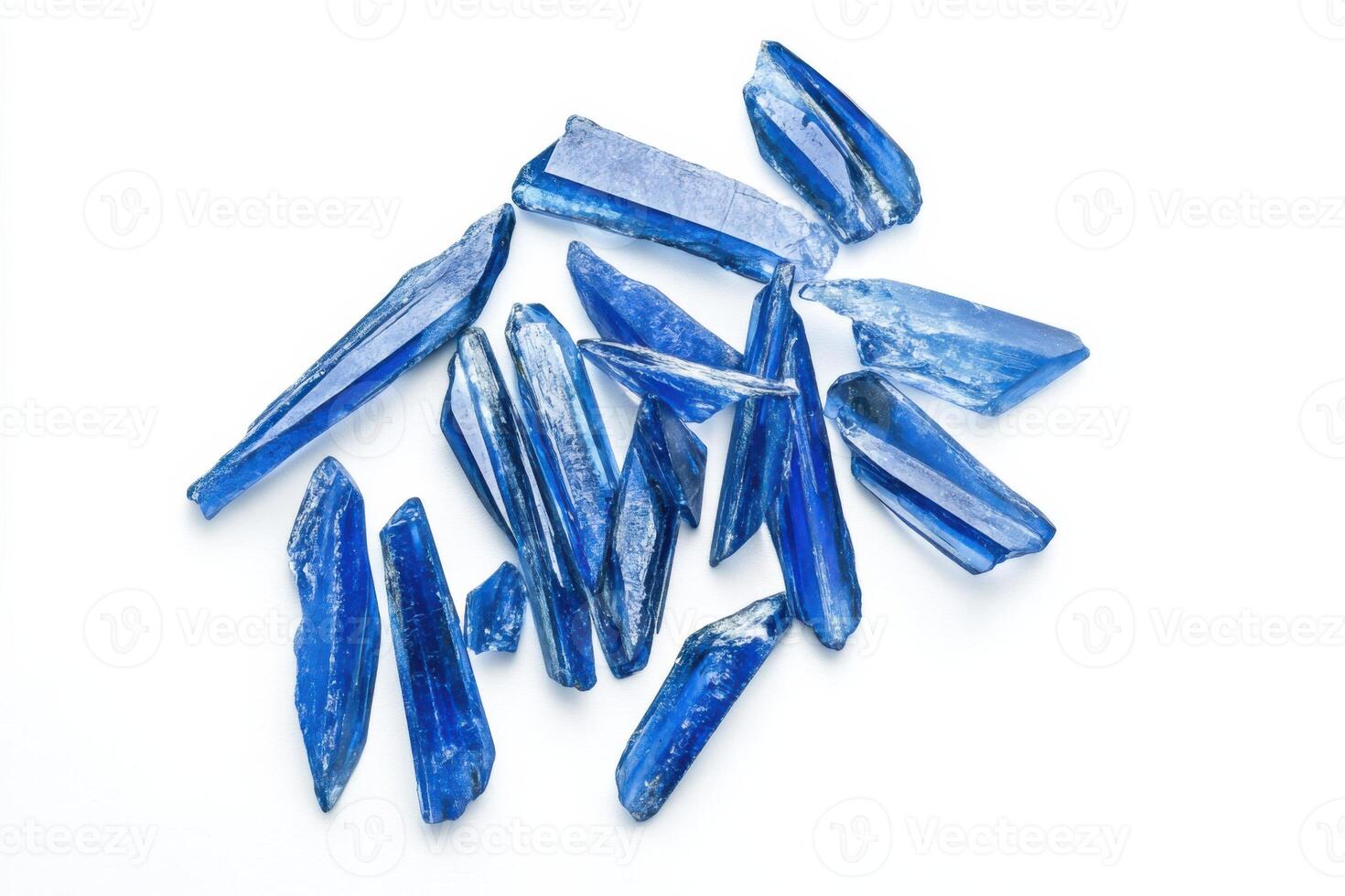 High-quality kyanite mineral samples showcasing vibrant blue color and sharp detail on a white background photo