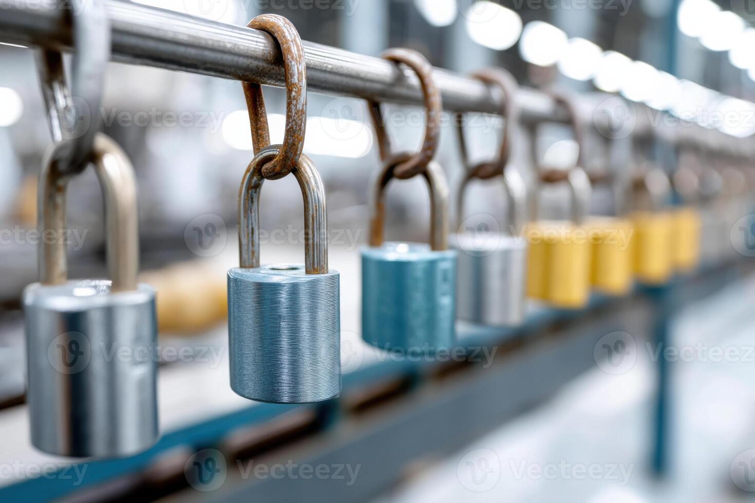 Bright and vibrant lock manufacturing facility with diverse designs and colors photo
