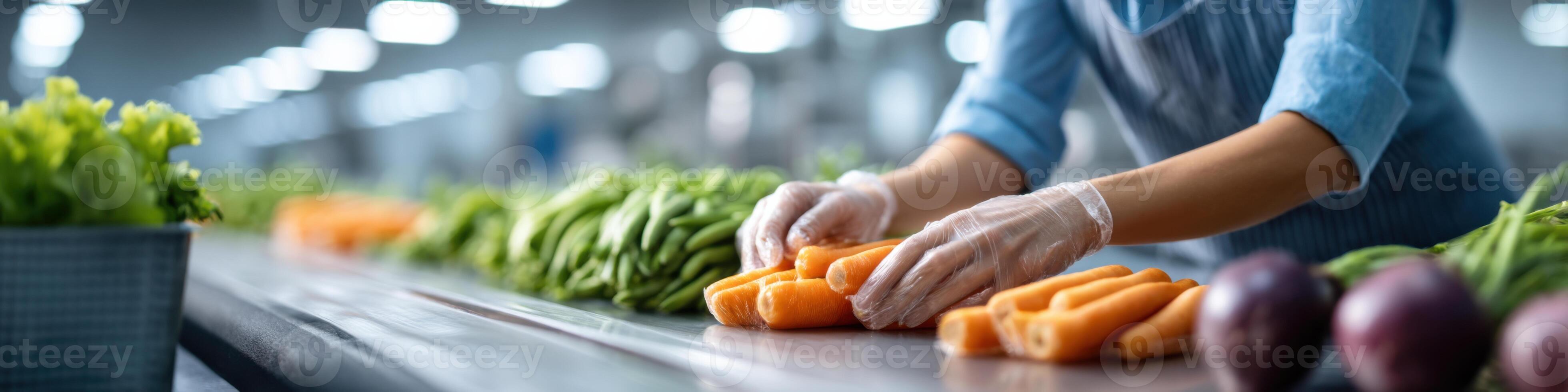 Bright factory environment showcases dynamic vegetable packaging in detail photo