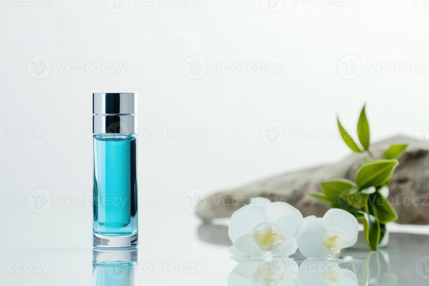 Premium skincare cosmetics and perfumes with elegant presentation on white background photo