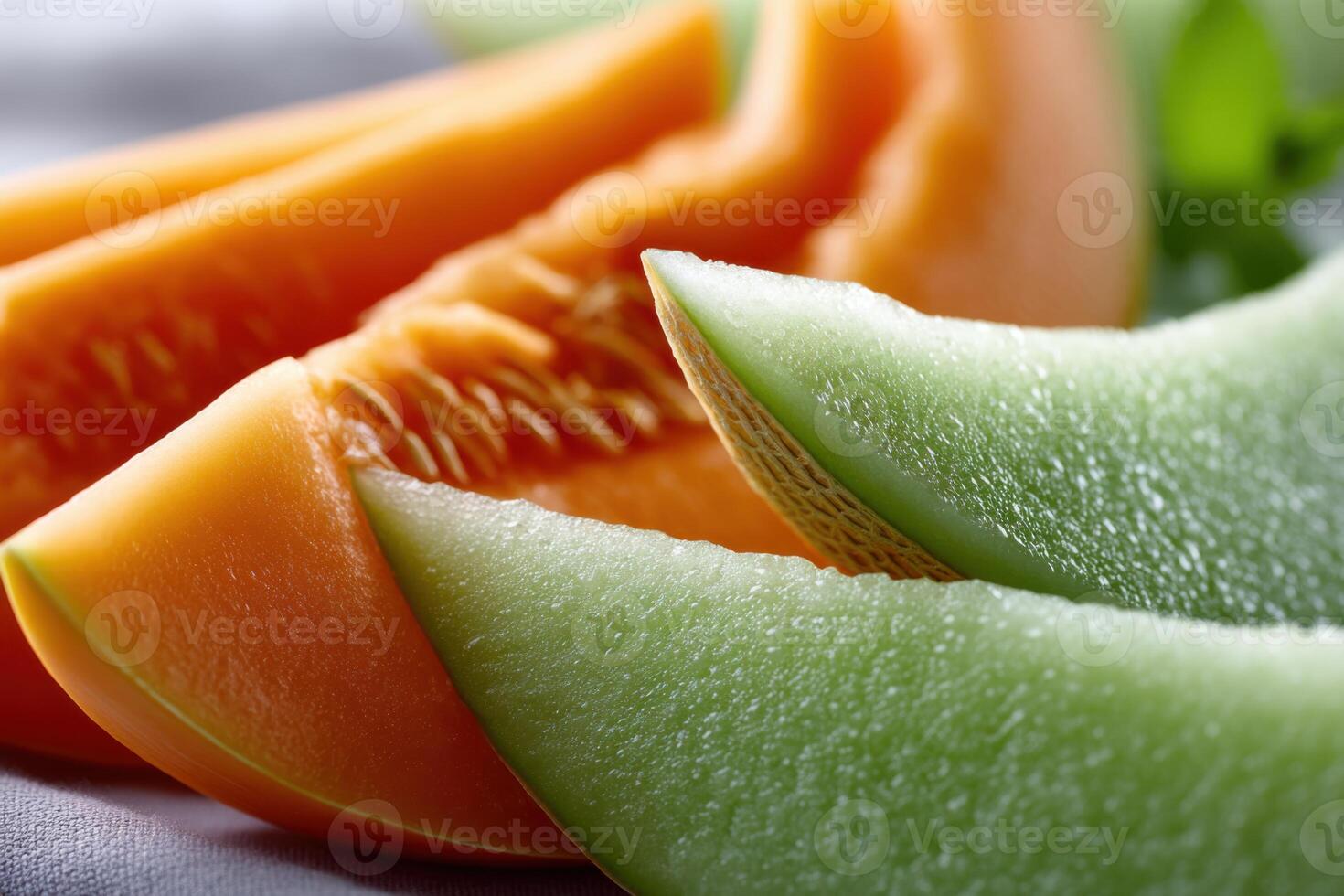Bright and colorful close-up revealing detailed textures of fresh melon in vivid hues photo