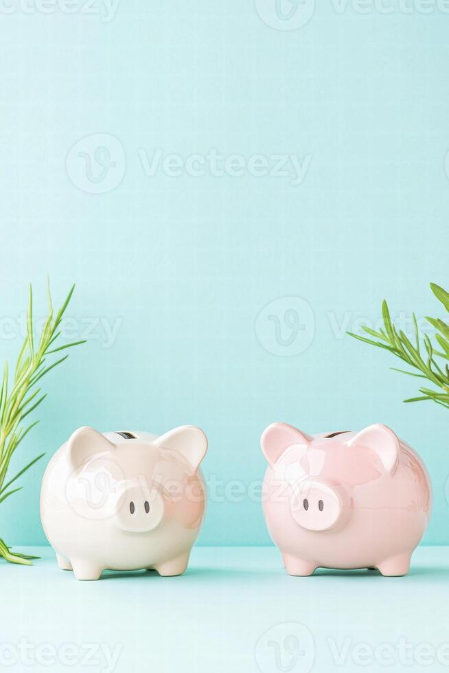 Financial disparities highlighted by two different piggy banks in soft pastel colors photo