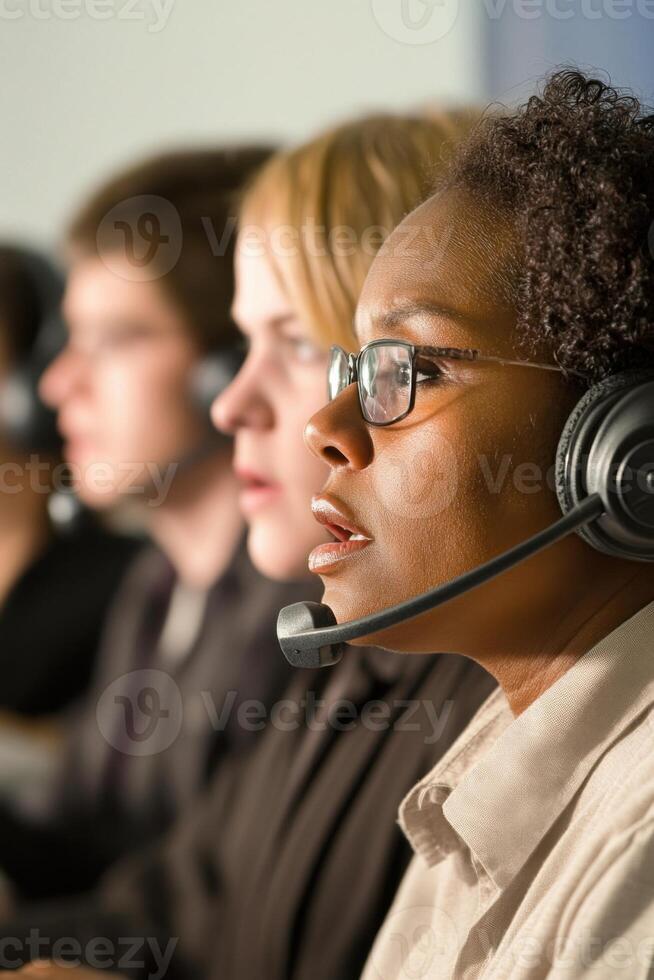 Diverse technical support team working collaboratively to assist customers through effective communication photo