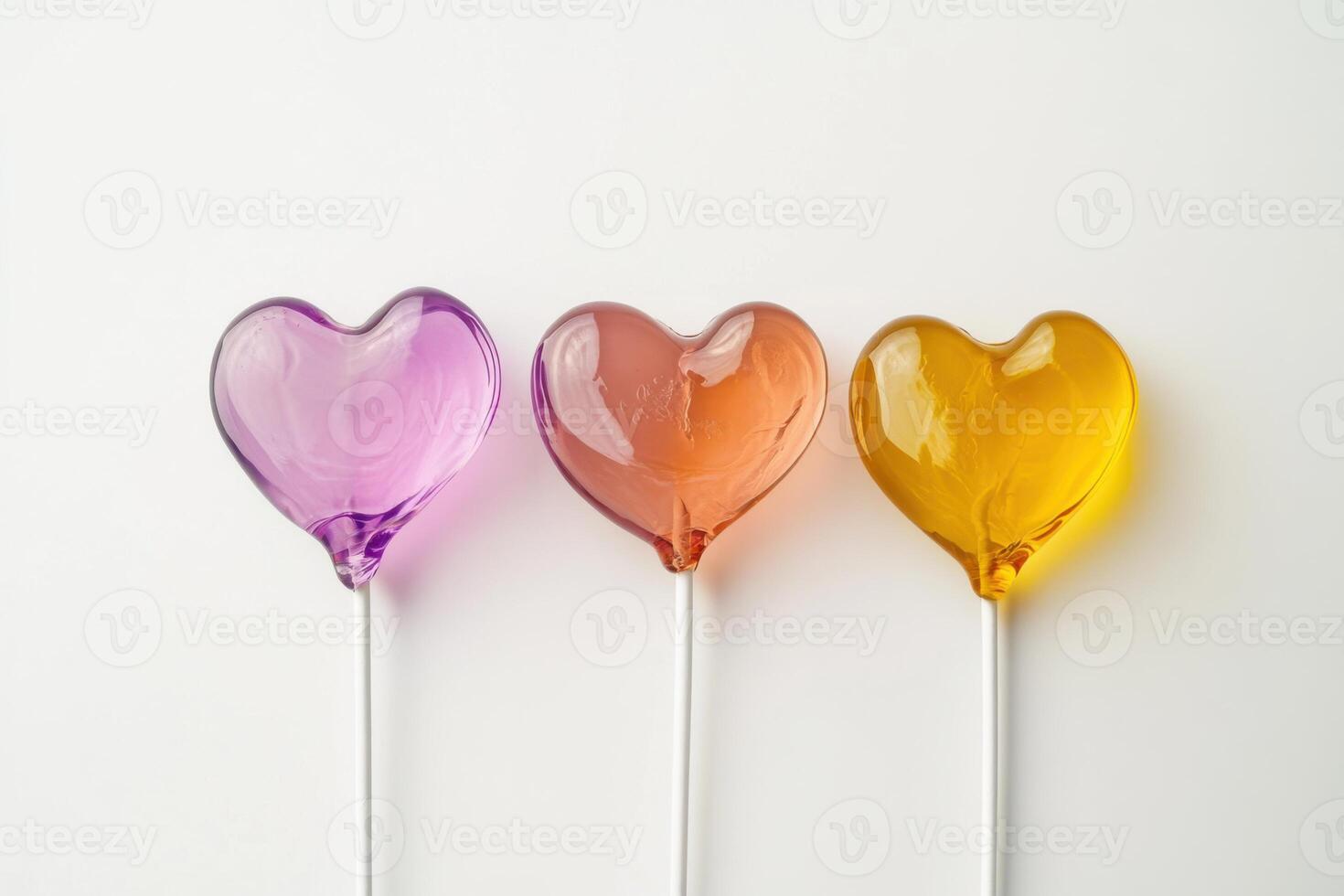 Heart-shaped lollipops create a sweet, vibrant display perfect for valentine day celebrations with a burst of color and joy photo