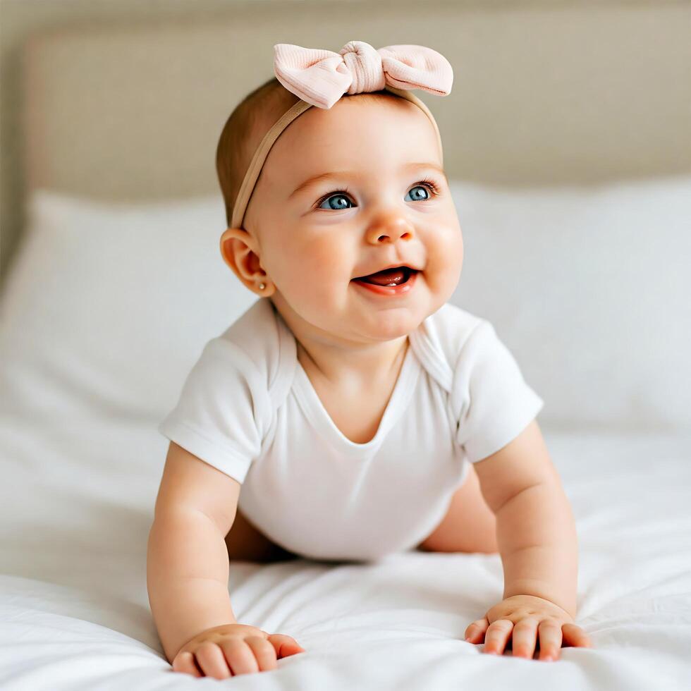 Happy Baby Lying on Stomach Looking Up photo