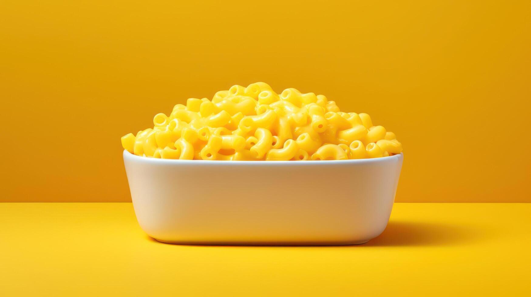 Bowl of macaroni pasta on a yellow background. photo