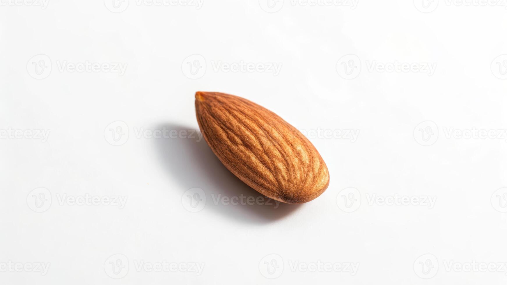 Single almond isolated on white background artistic food photography minimalist composition soft shadows photo