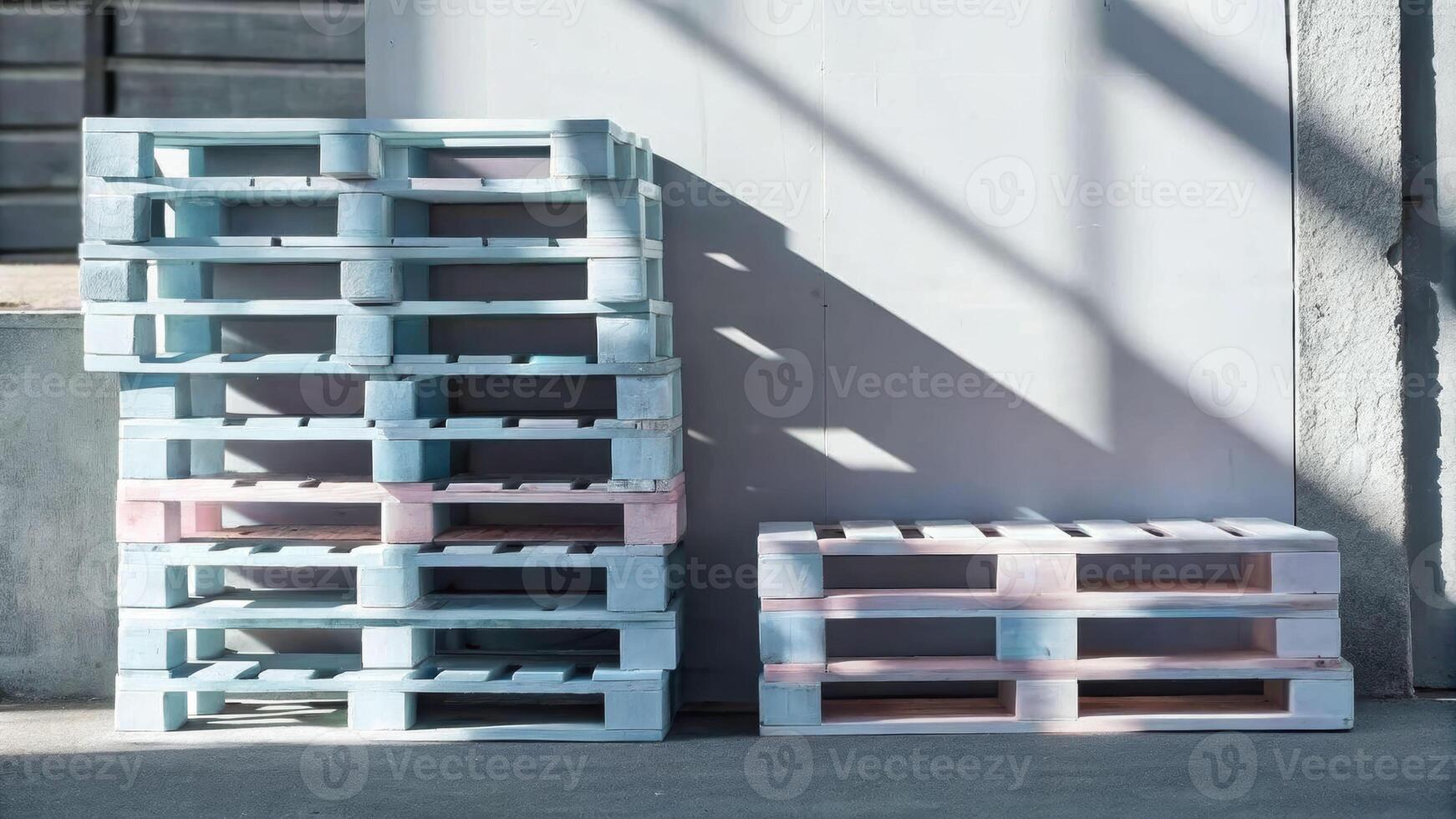 Creative arrangement of pink shipping pallets bright studio setting artistic content minimalist environment unique viewpoint photo