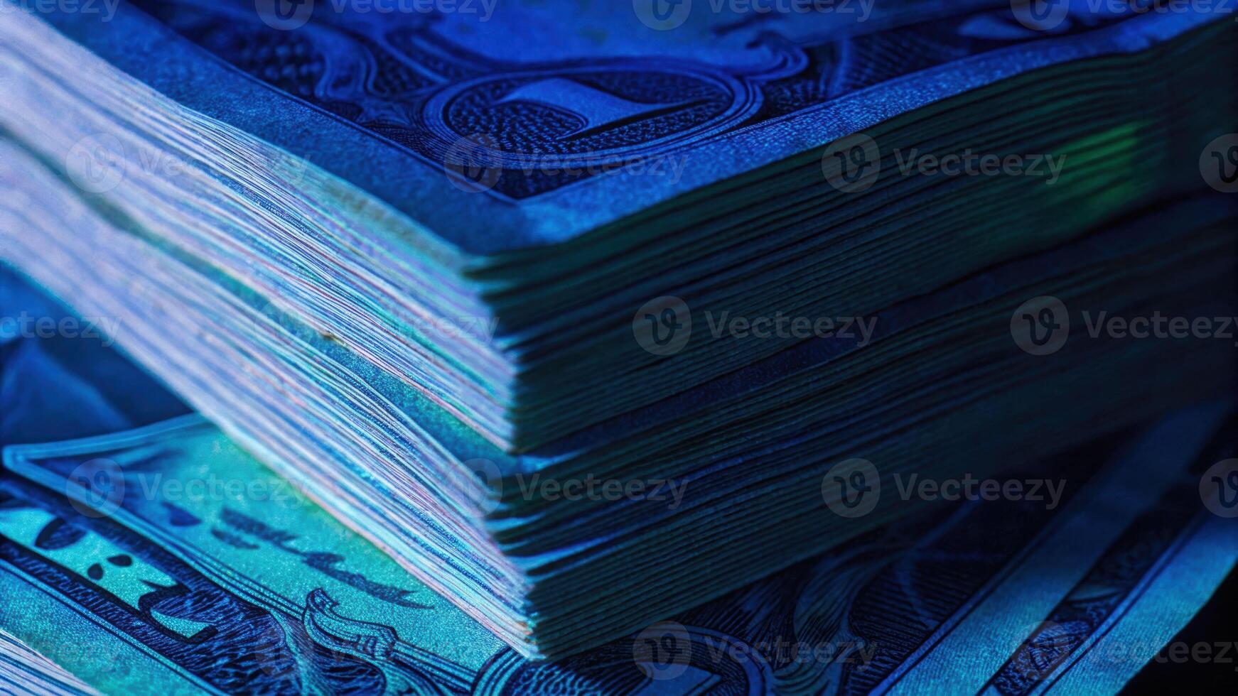Currency notes under uv light macro lens capture forensic analysis showcasing value and security authenticity explained photo
