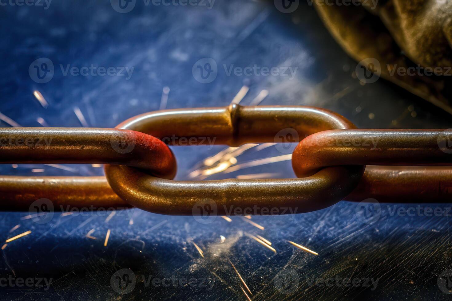 Forging fire closeup of a redhot chain in a blacksmith's workshop with sparks flying photo