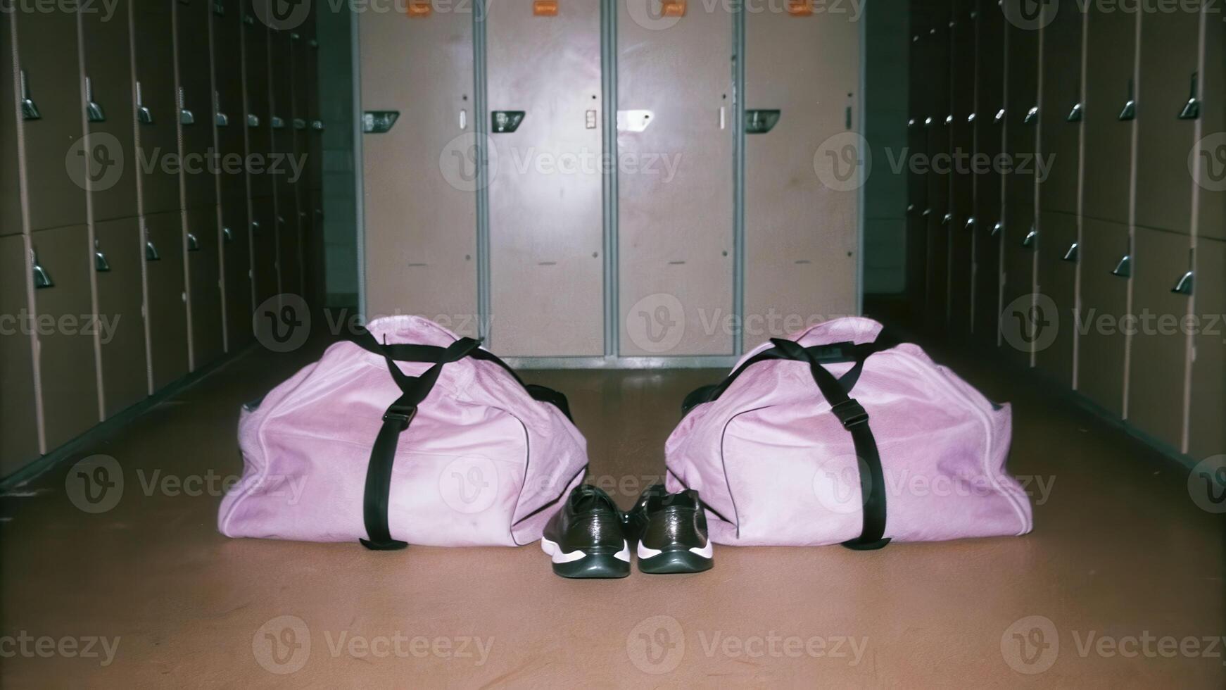 Surprising moment in soccer locker room rat sneaks among gym bags and cleats creating unexpected disruption photo