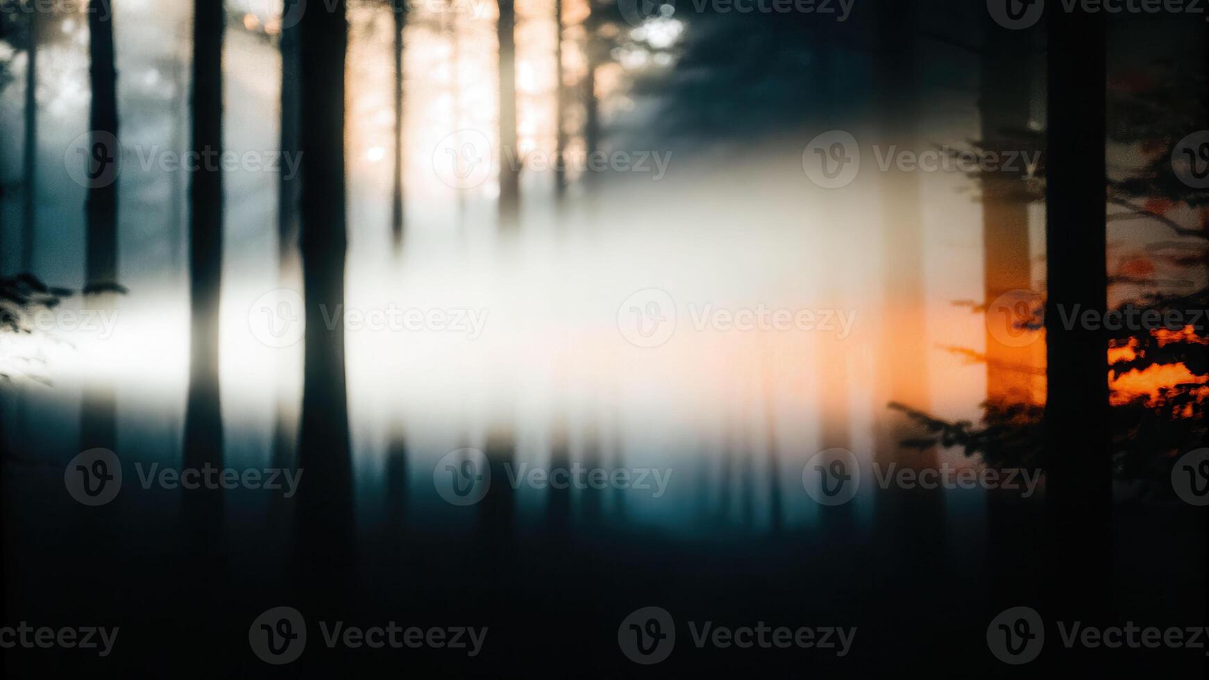 Illuminating the dark a person with a flashlight in a misty forest at dusk photo