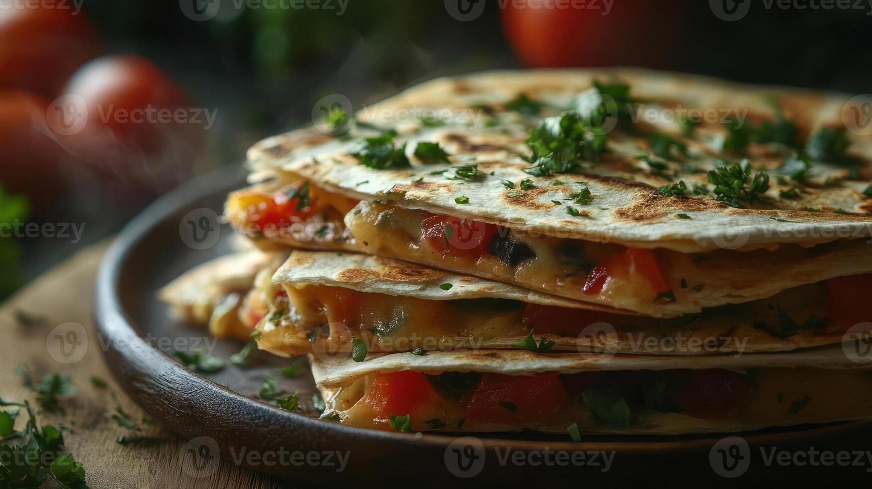 Delicious stacked quesadillas with fresh herbs, a flavorful treat. photo