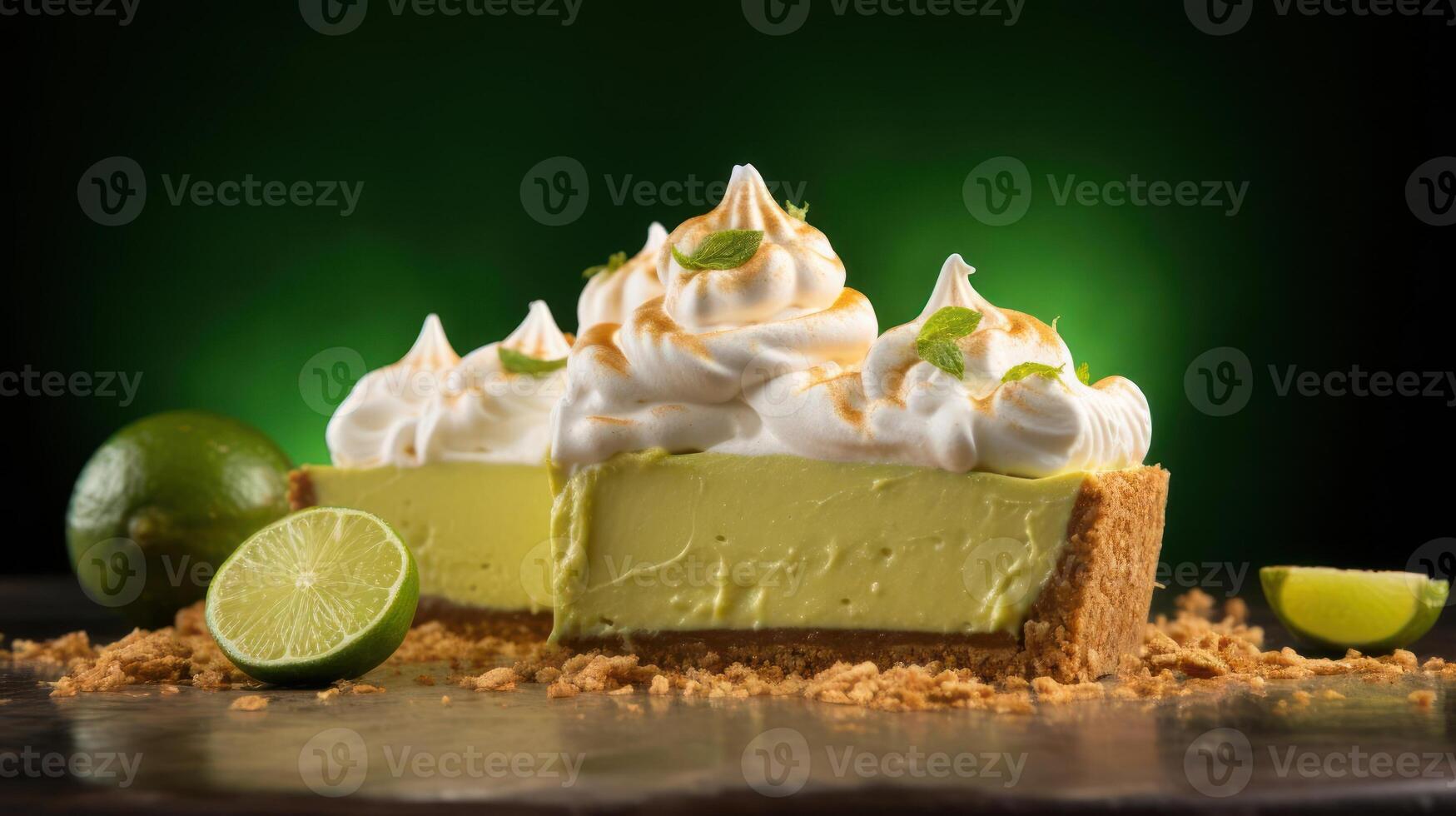 Delicious lime pie with whipped cream and lime slices. photo