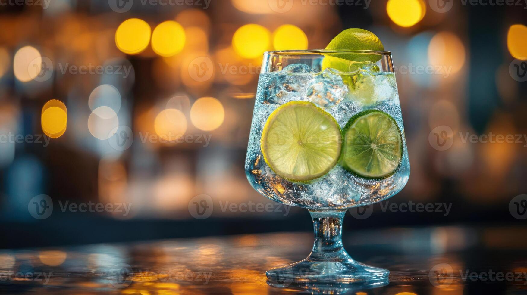 Refreshing lime cocktail with ice in a glass. photo
