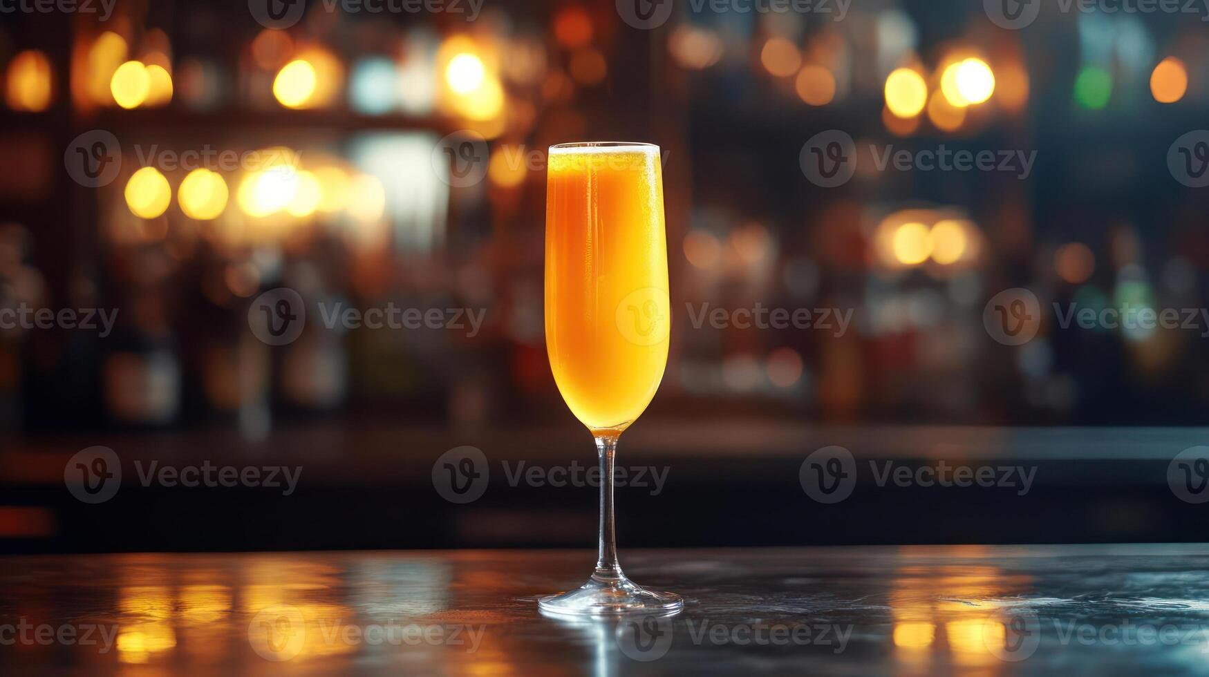 Sparkling champagne in a glass, blurred background. photo