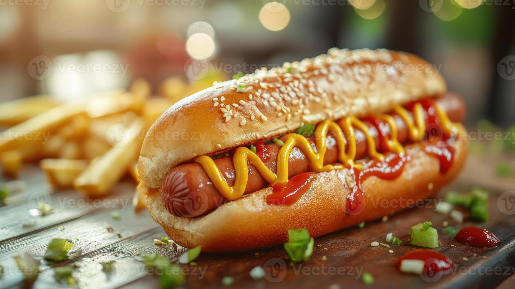 Delicious hotdog with fries, perfect summer treat. photo