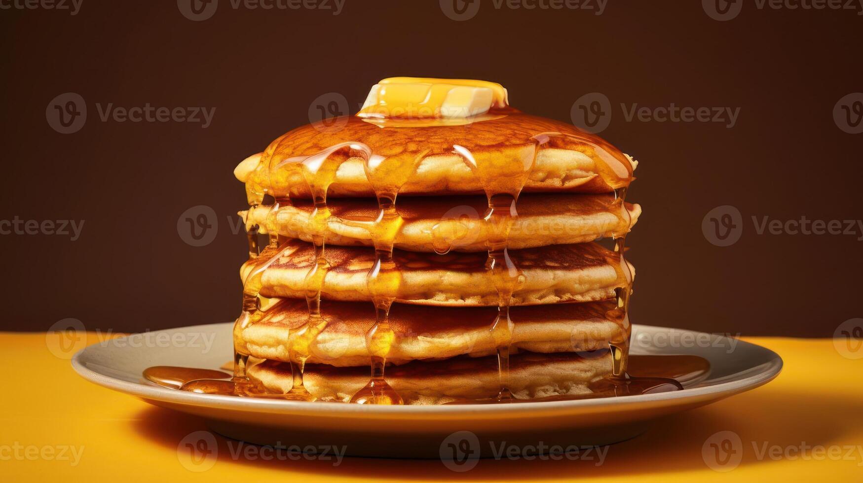 Stack of pancakes with syrup and butter. photo