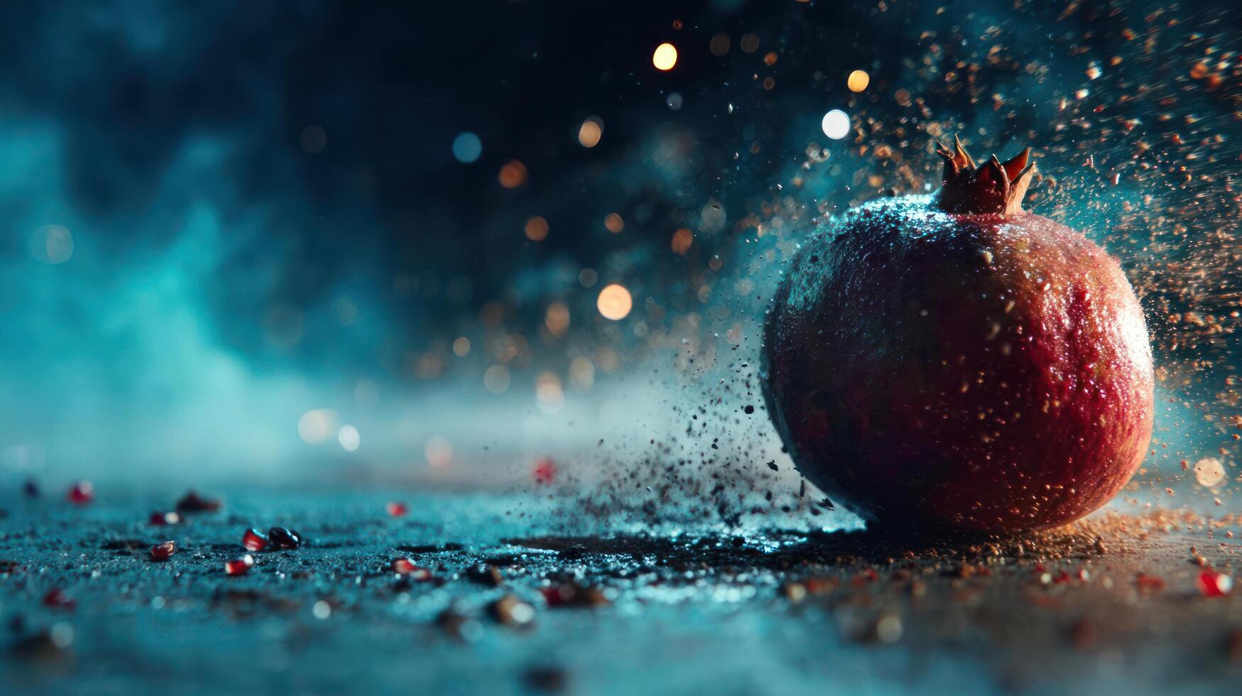 A pomegranate is being sprayed with water photo