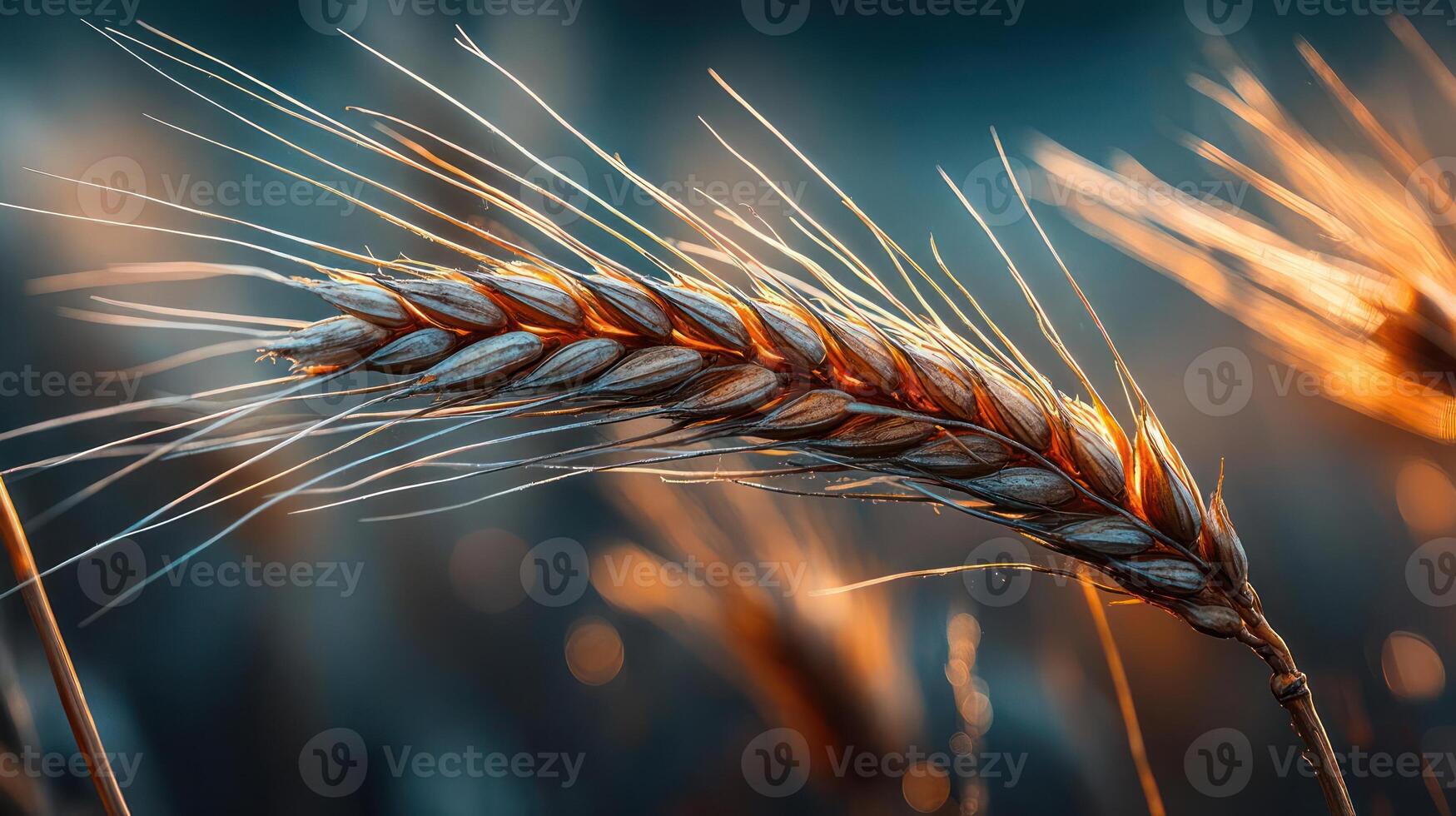 Close-up of a golden wheat stalk in a field. photo