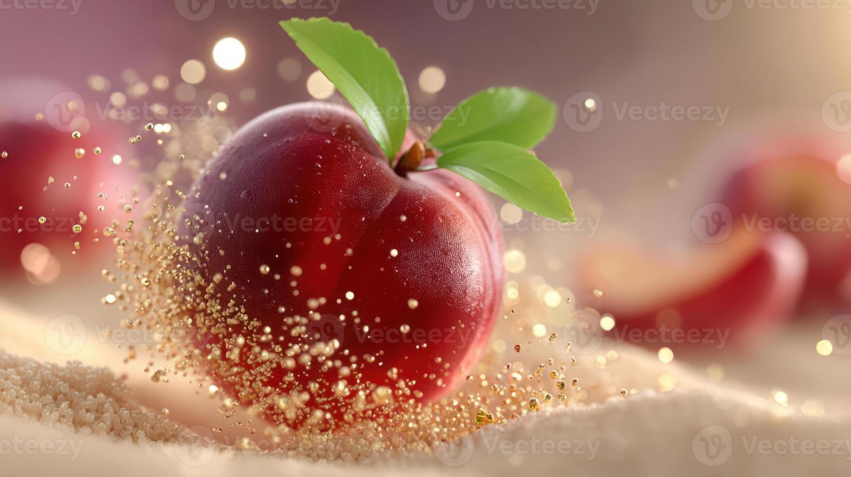Juicy peach with vibrant splash, fresh and delicious. photo