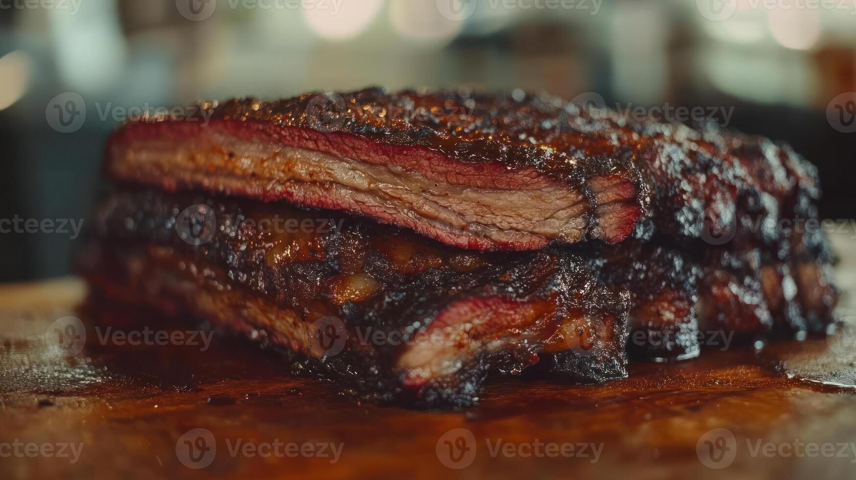 Delicious smoked brisket, perfectly cooked and ready to eat. photo