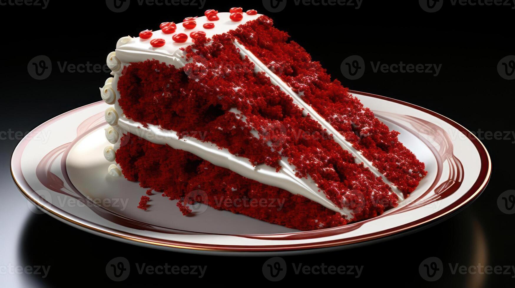 Delicious red velvet cake slice on a plate. photo