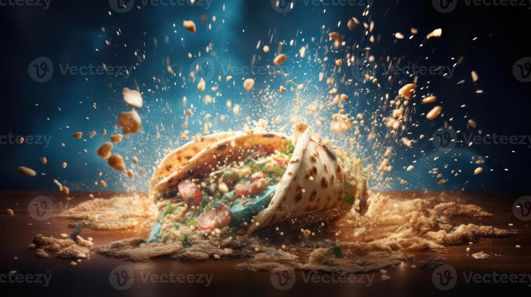 Exploding kebab with delicious filling and vibrant spices. photo