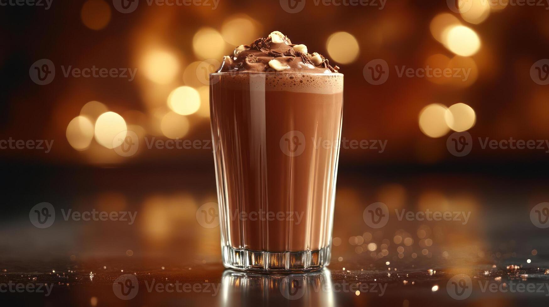 Rich chocolate dessert in a glass with whipped cream. photo