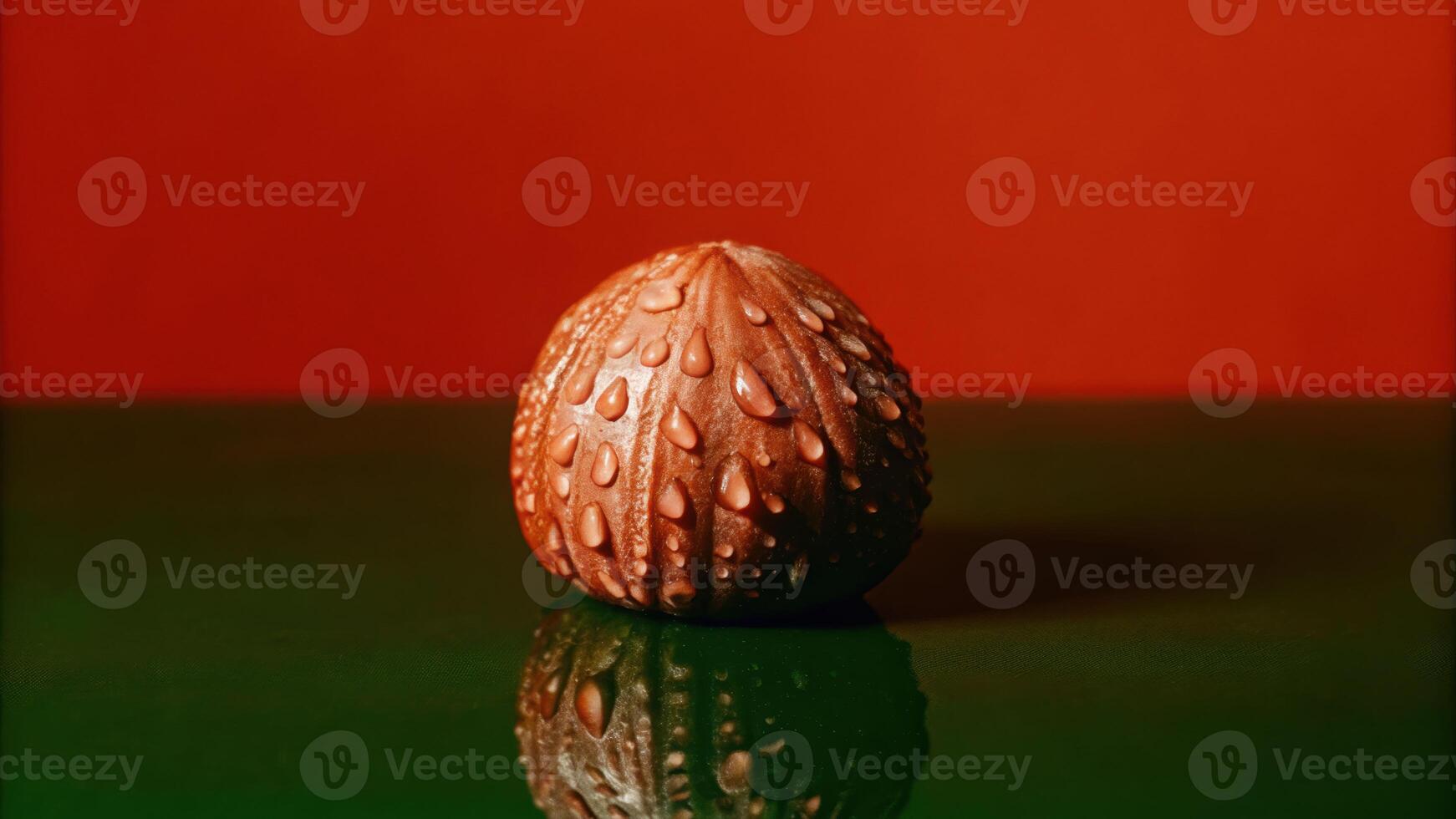 Wet hazelnut macro shot on reflective surface dramatic mood studio setting for food photography photo
