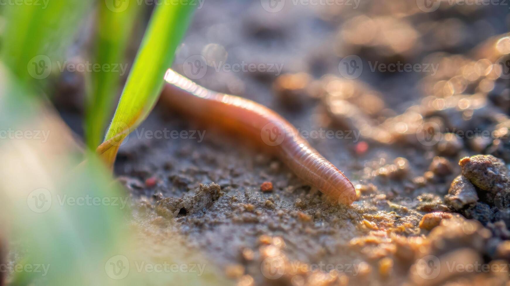 Leech burrowing into loose garden dirt nature close-up shallow depth of field movement concept photo