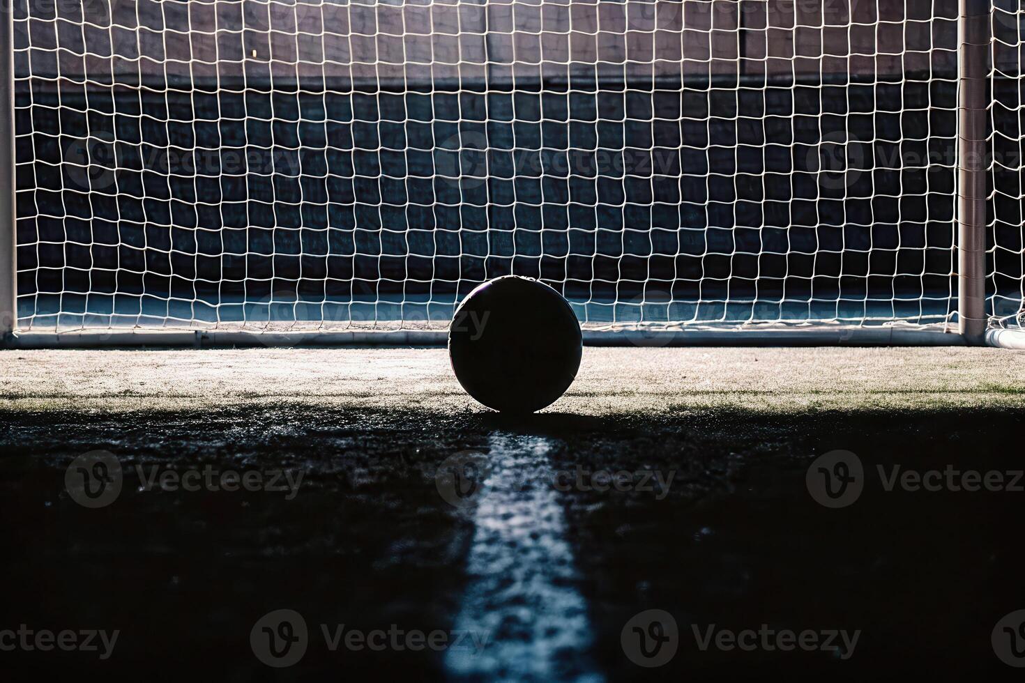 Silhouette of a soccer player midkick with a rat scurrying across the field at dusk action scene sports environment photo