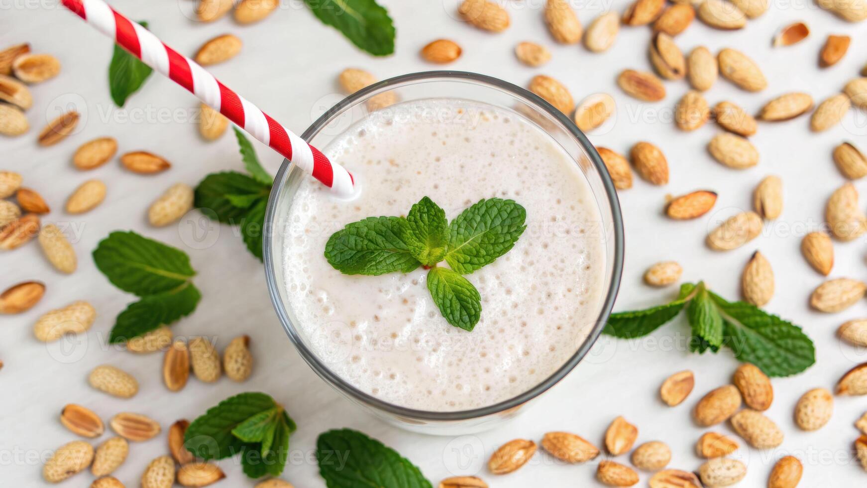 Refreshing peanut mint smoothie recipe kitchen beverage bright setting high angle shot photo