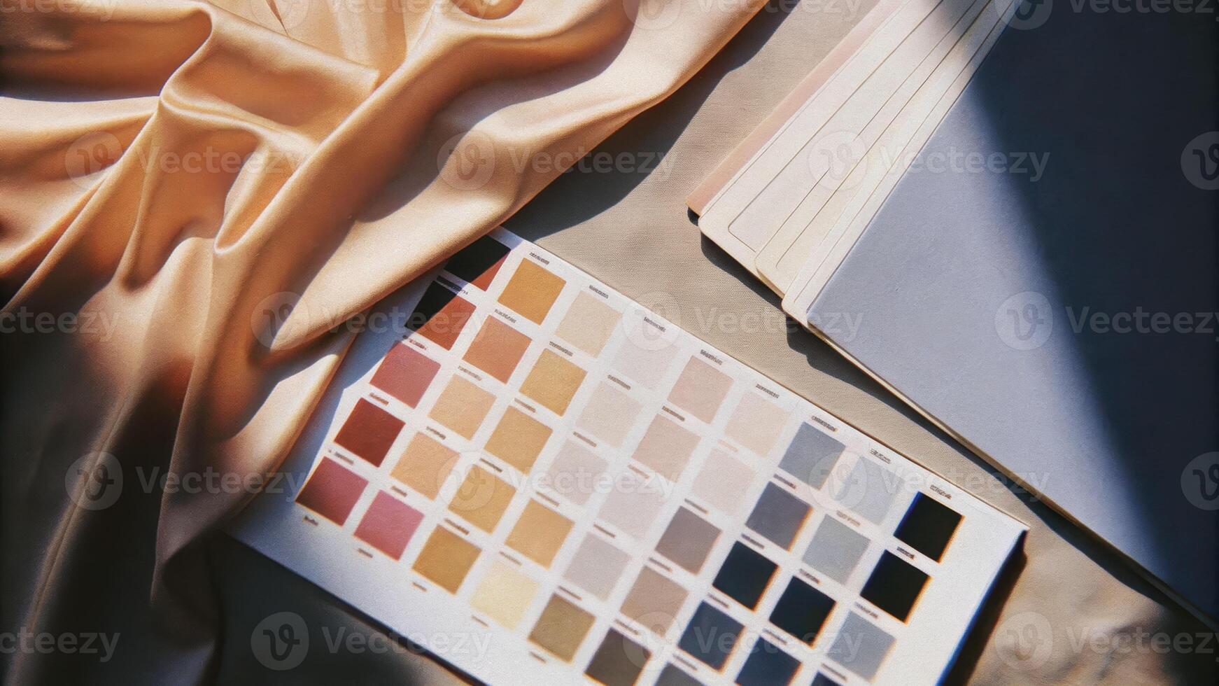 Creative topdown view of pink fabric swatches on a painter's pallet artistic color samples soft natural light photo