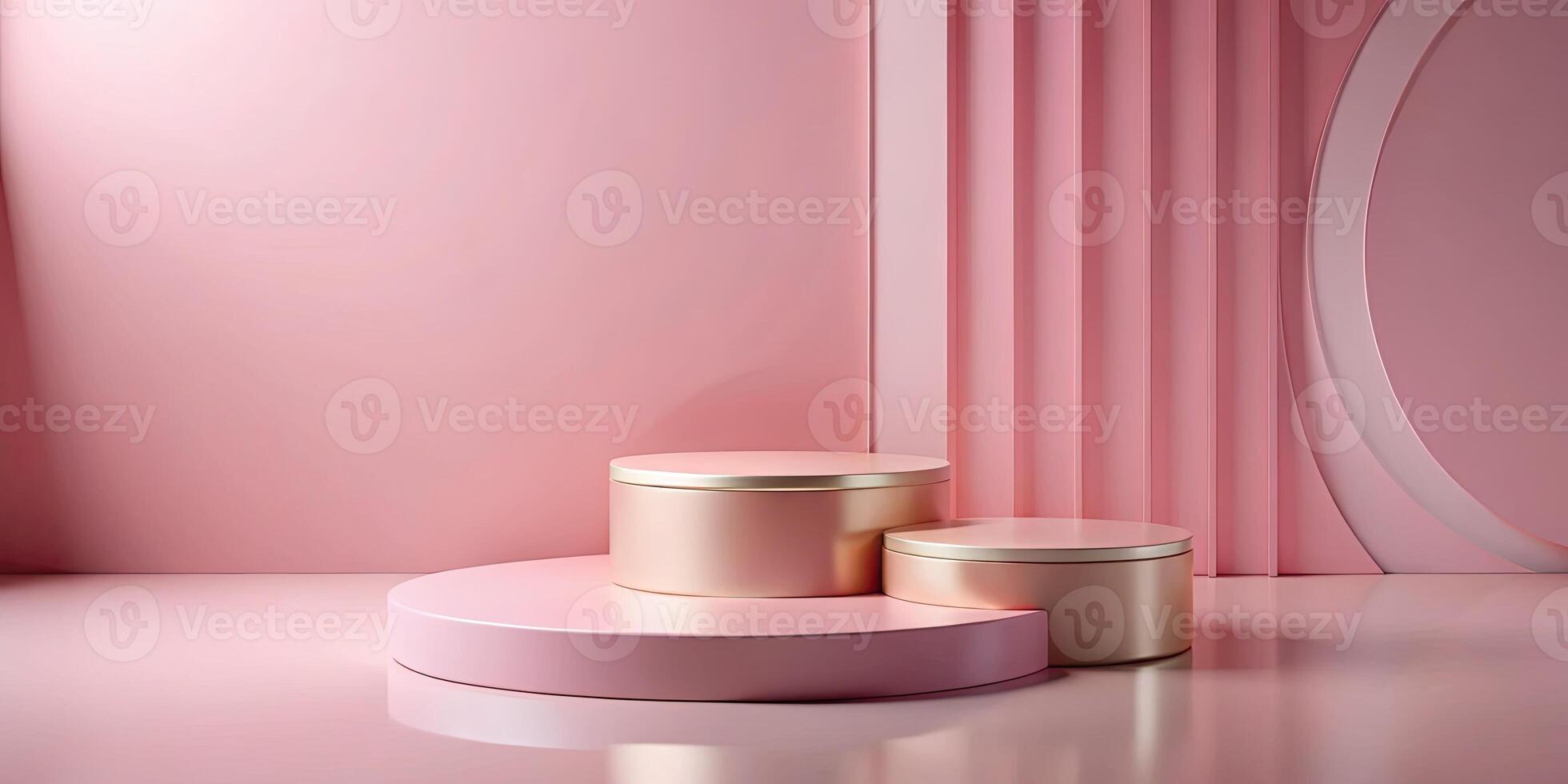 Minimalist pink podiums with soft lighting photo